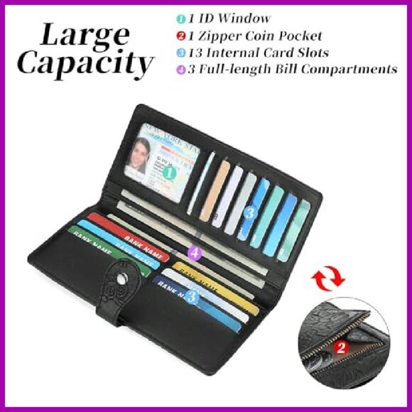 Slim RFID Blocking Vegan Leather Wallet with Zipper Pocket - Picture 3 of 8